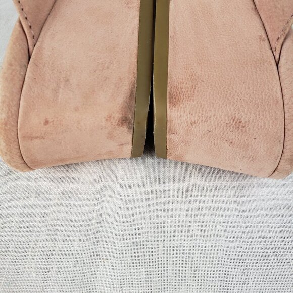 Eileen Fisher Katniss Peep Toe Mules Nude Nubuck Leather Block Heel Size 8.5 - Picture 8 of 10